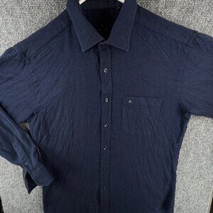 Lanvin Collection Dark Blue Flannel Soft Button Up Shirt Long Sleeve Size 100